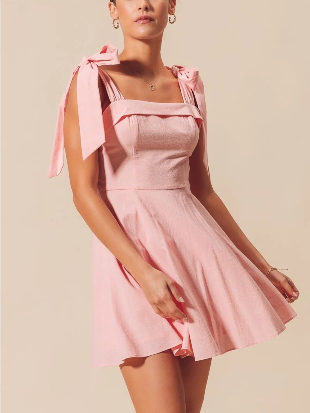 Tie-Shoulder Light Pink Mini Dress